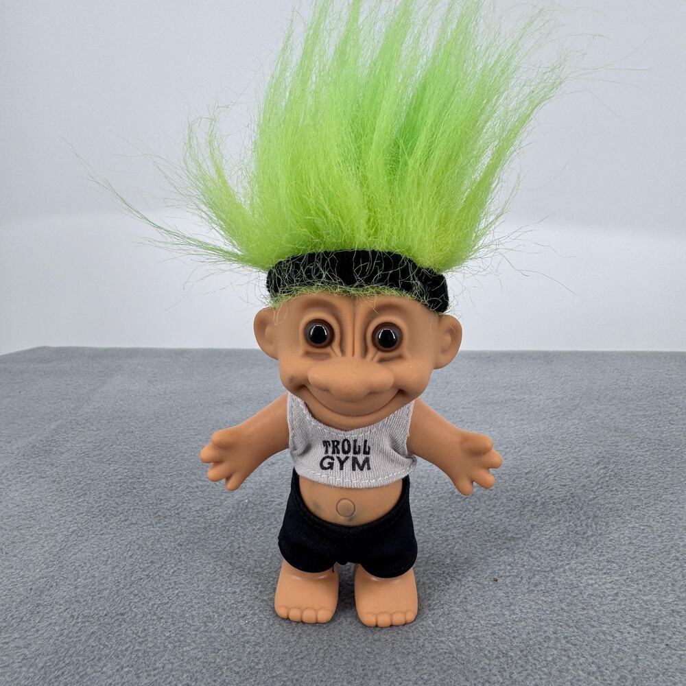 Vintage 90s Russ Troll Gym Troll Doll 8‎ In Green Hair Workout Outfit 18527